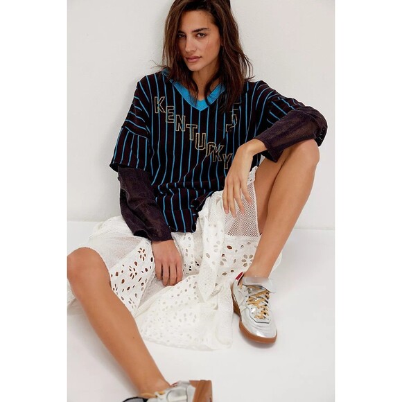 Free People We The Free Trevor Tee Tunic Top Striped Graphic Printed L 281144 - Picture 2 of 8